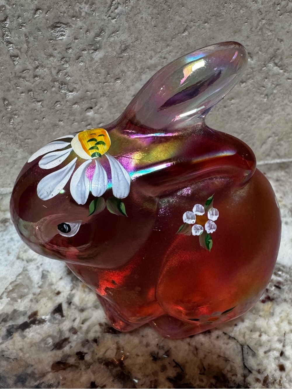 Fenton Glass Bunny Rabbit “Baby Bunch"  Rosemilk Iridized signed by artist rare